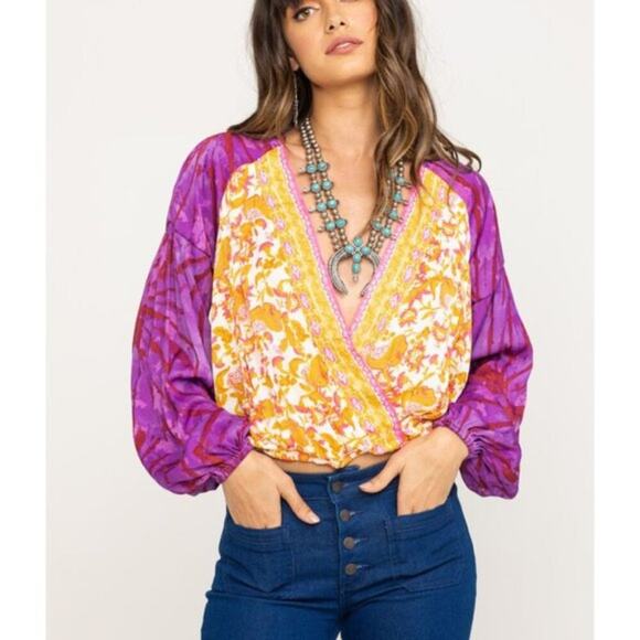 Free People Cruisin Together Mixed-Print Cropped Top Wildberry Combo Size S - Picture 1 of 13